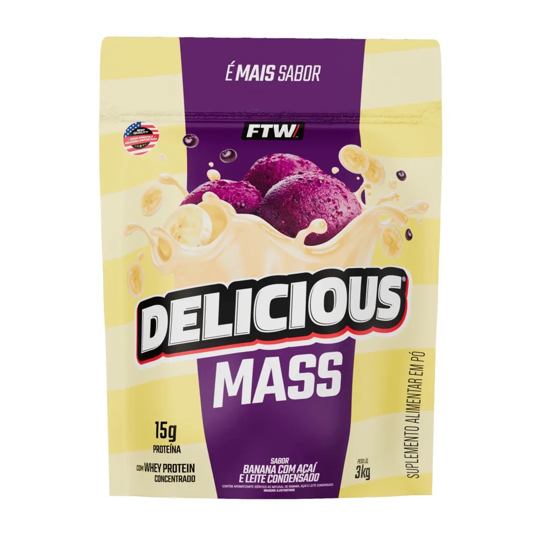 Hipercalórico Delicious MASS Banana Açaí 3kg - FTW