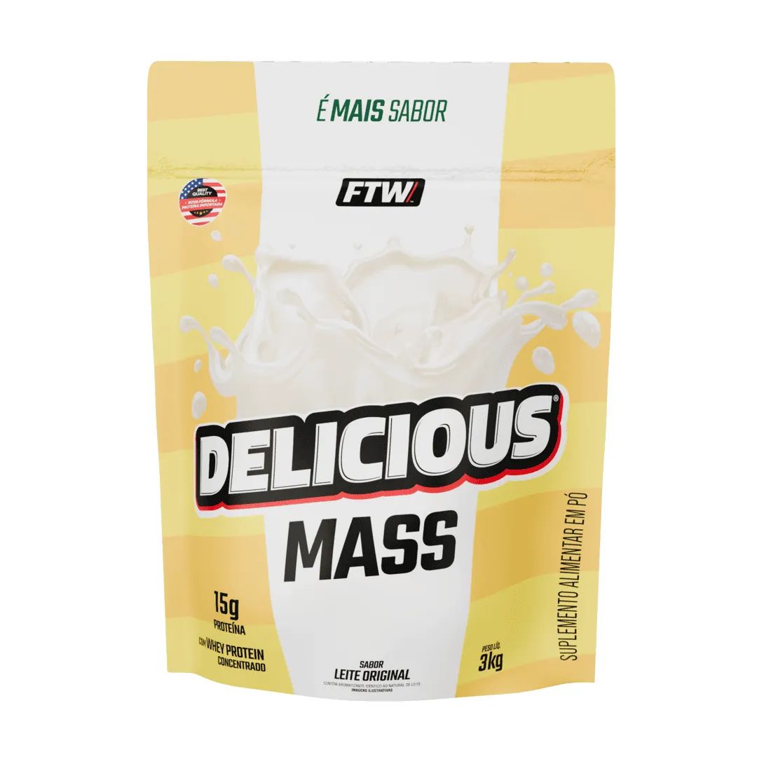 Hipercalórico Delicious MASS Leite Original 3kg - FTW